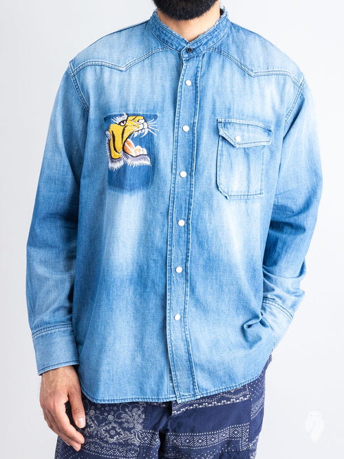Tiger Western Shirt in Used Indigo