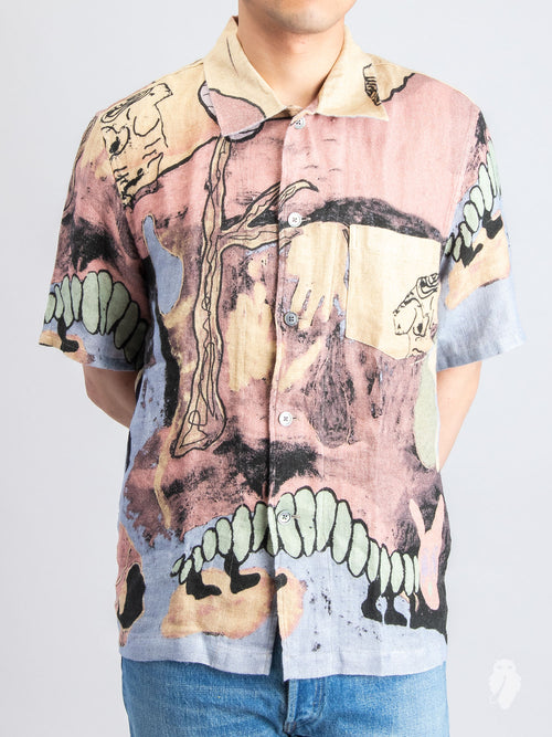 Box Short Sleeve Shirt in Acid Landscape Print Linen