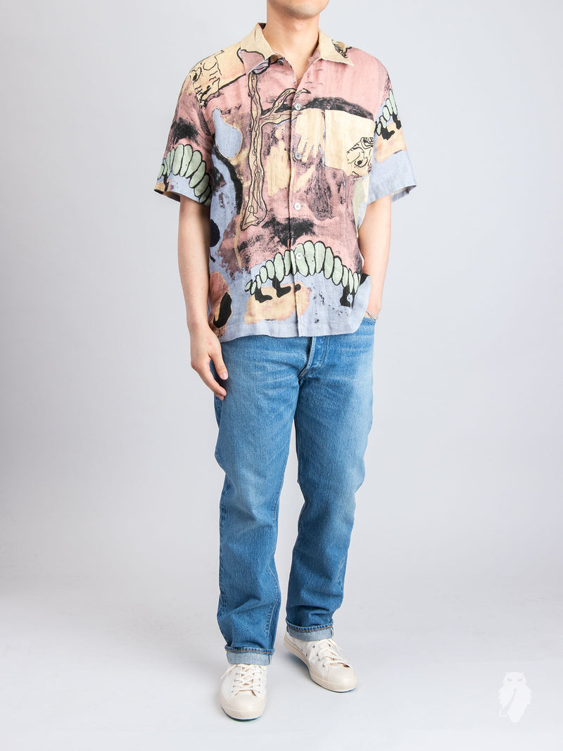Box Short Sleeve Shirt in Acid Landscape Print Linen