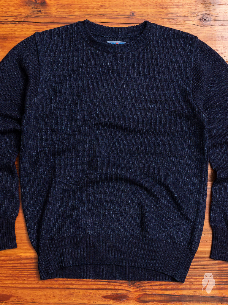 Yarn-Dyed Knit Crewneck Sweater in Indigo