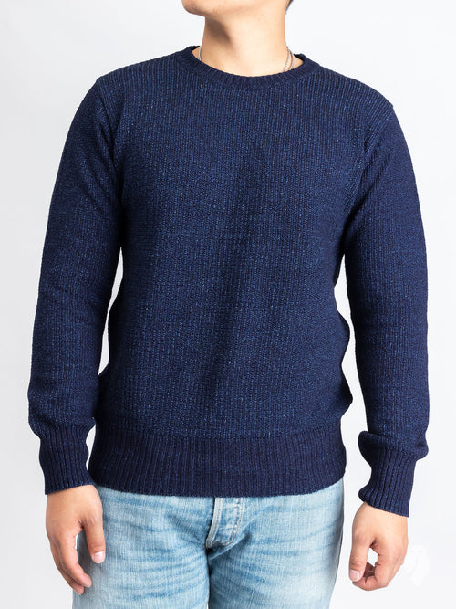 Yarn-Dyed Knit Crewneck Sweater in Indigo
