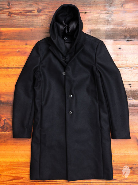 Cashmere Melton Hooded Chesterfield Coat in Black – Blue Owl Workshop