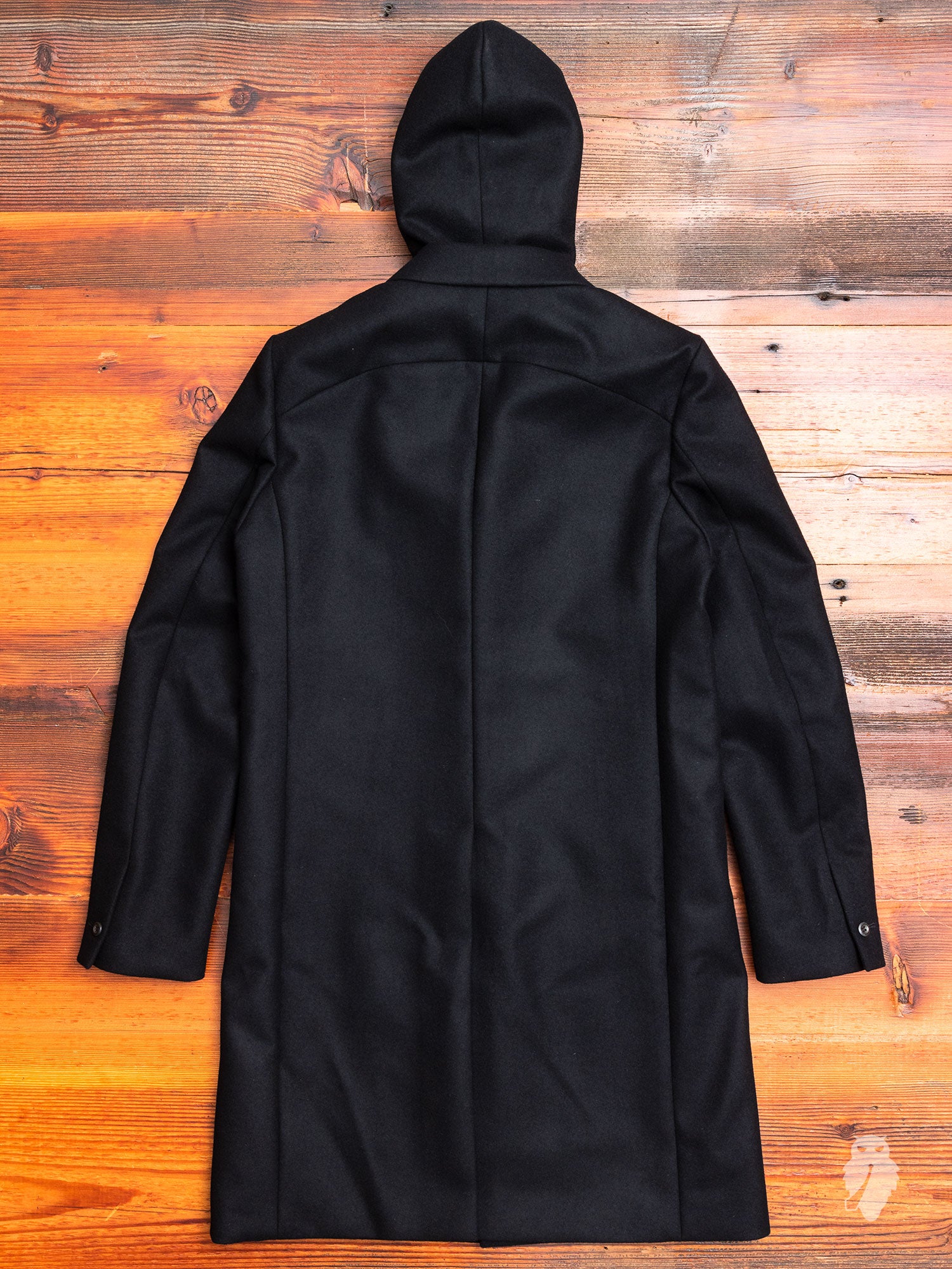 Cashmere Melton Hooded Chesterfield Coat in Black – Blue Owl Workshop