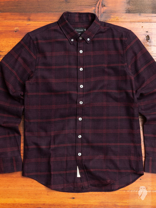 Brushed Flannel Button-Down Shirt in Maroon