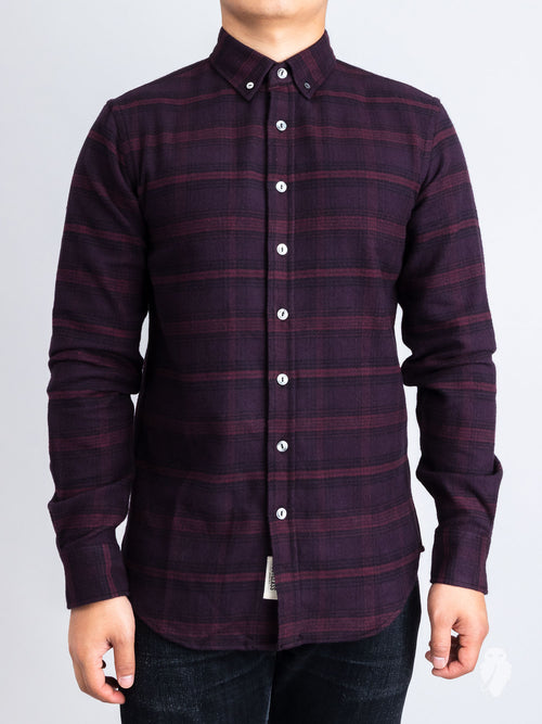 Brushed Flannel Button-Down Shirt in Maroon