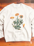 "Calendula Embroidery" Crewneck Sweater in White Melange