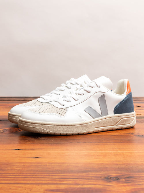 V-10 Leather Sneaker in Oxford Grey Orange Fluo