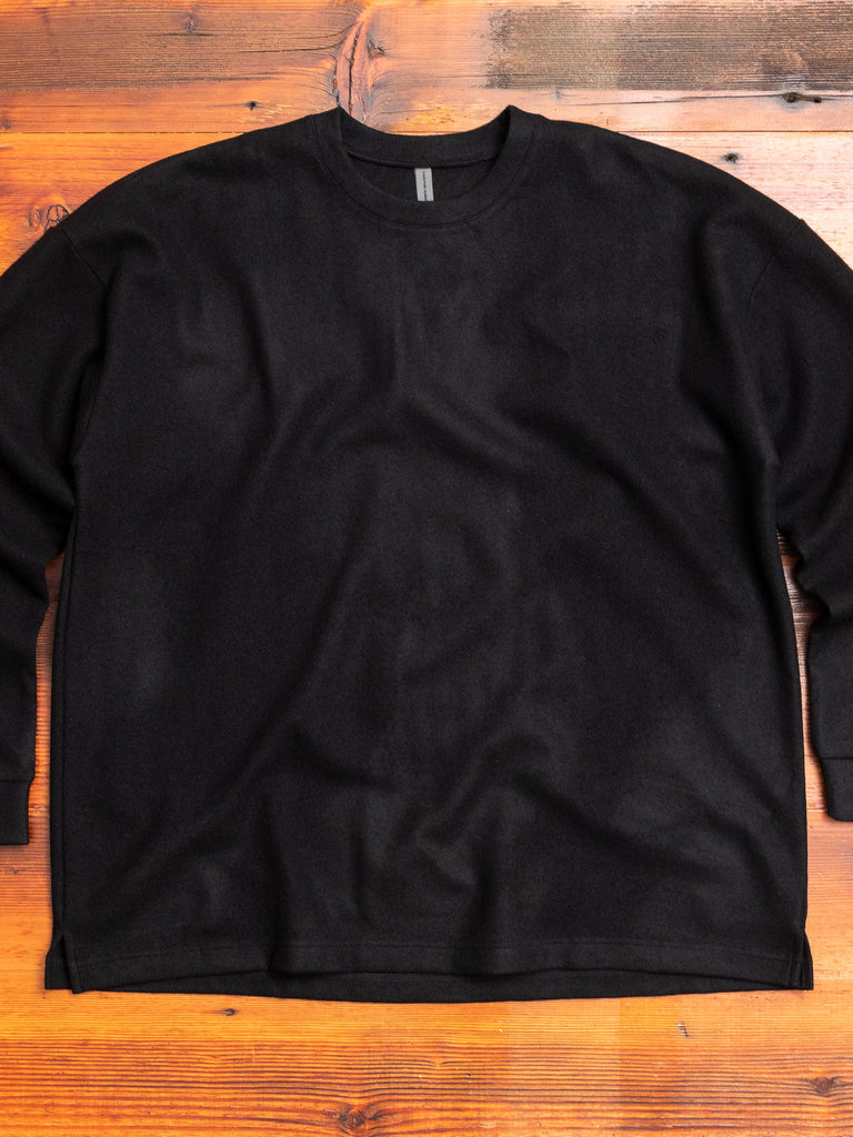 Cashmere Flannel Relaxed Crewneck Sweater in Black