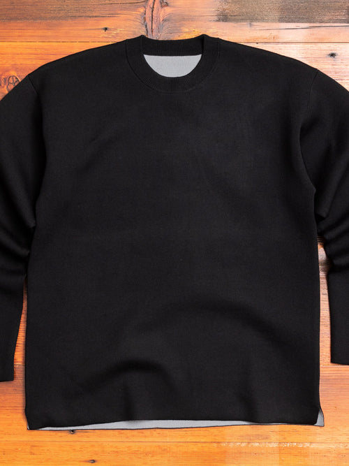 Double Face Wool Crewneck Sweater in Black