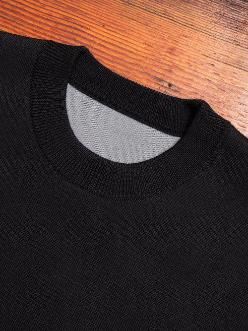 Double Face Wool Crewneck Sweater in Black