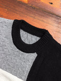 Patchwork Knit Crewneck Sweater in Black