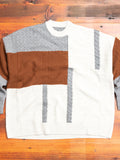 Patchwork Knit Crewneck Sweater in Brown