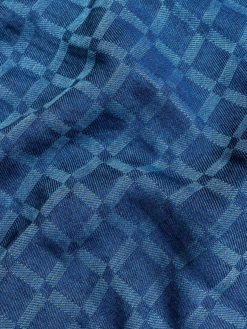 Yarn Dyed Check Scarf in Light Indigo