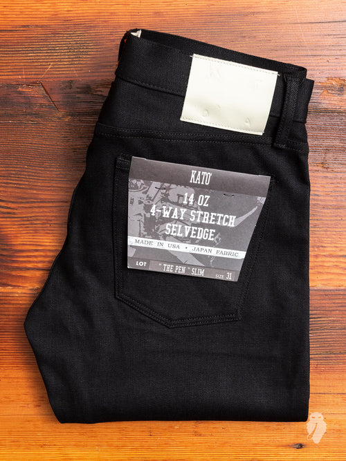 14oz Black Stretch Selvedge Denim - Pen Slim