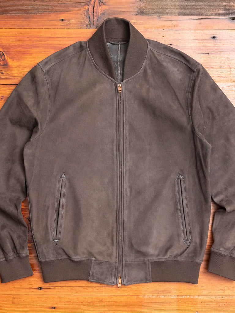 Nappa Suede Bomber Jacket in Charcoal