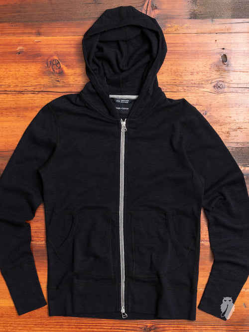 1x1 Slub Zip Hoodie in Black
