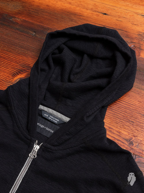 1x1 Slub Zip Hoodie in Black