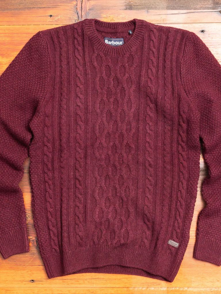 Chunky Cable Crew Sweater in Merlot