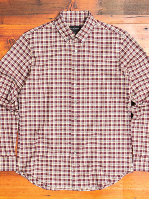 Check Flannel Button-Down Shirt in Burgundy