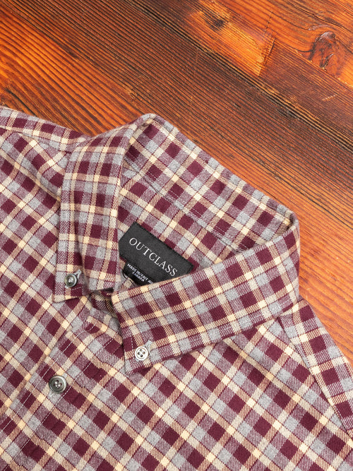 Check Flannel Button-Down Shirt in Burgundy