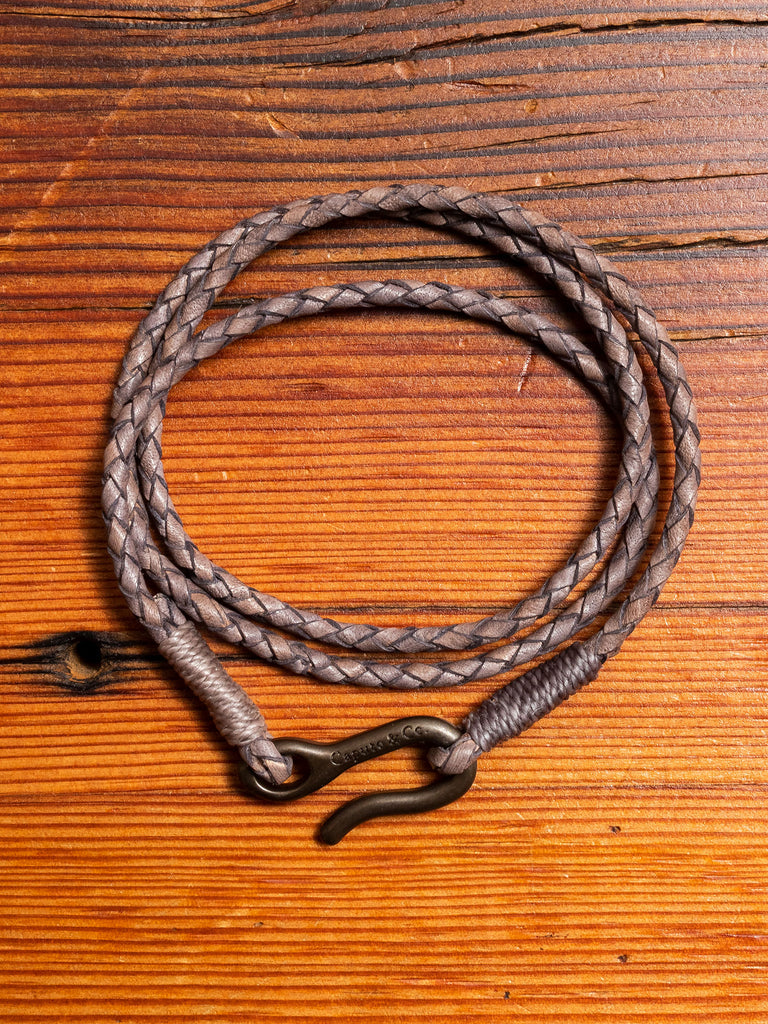 Braided Leather Triple Wrap Bracelet in Grey