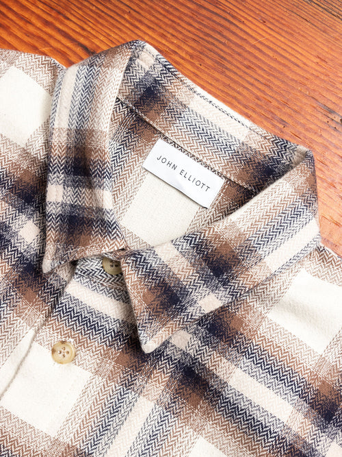 Sly Straight Hem Flannel in Natural x Navy