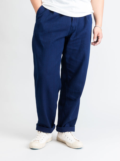 Yarn Dyed Sashiko Work Trouser in Indigo