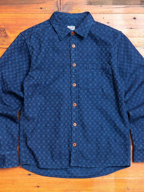 Kasuri Sashiko Button-Down Shirt in Indigo
