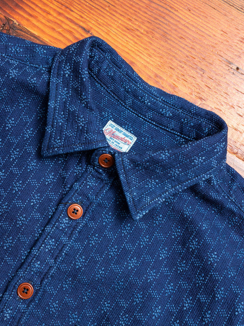 Kasuri Sashiko Button-Down Shirt in Indigo