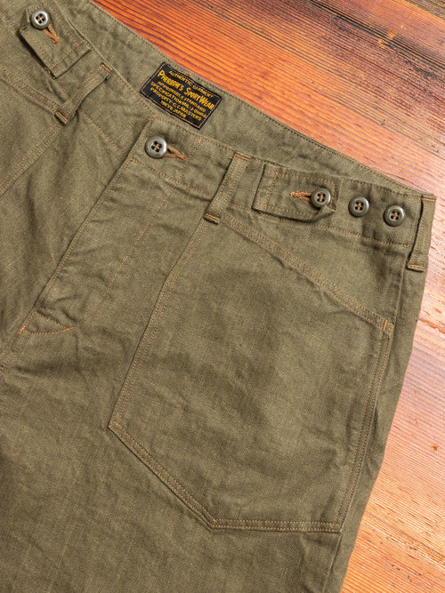 Linen Denim Shorts in Olive