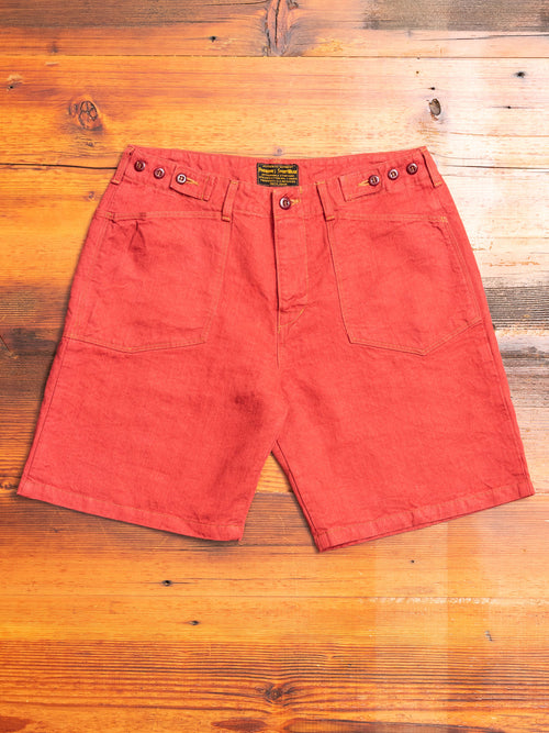 Linen Denim Shorts in Red