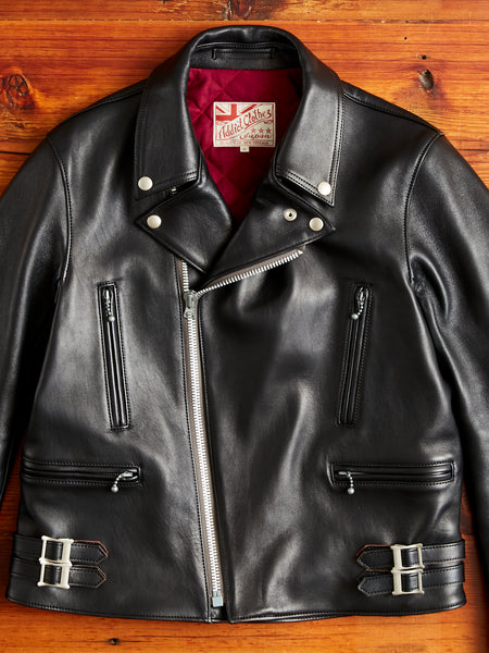 AD-02 Sheepskin Leather Double Riders Jacket in Black