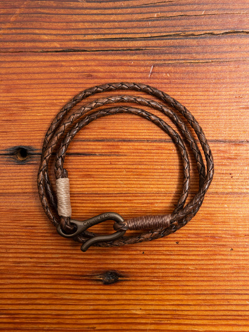 Braided Leather Triple Wrap Bracelet in Antique Brown