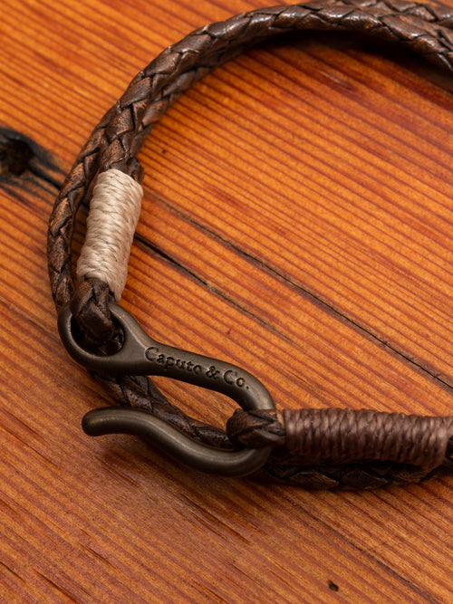 Braided Leather Triple Wrap Bracelet in Antique Brown