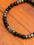 Pyrite Skull Gemstone Stretch Bracelet in Obsidian