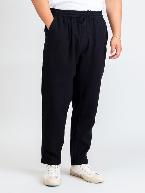 Drawstring Pant in Black Overdye Sashiko