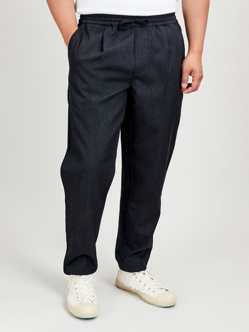 Drawstring Pant in Charcoal Wool Gabardine