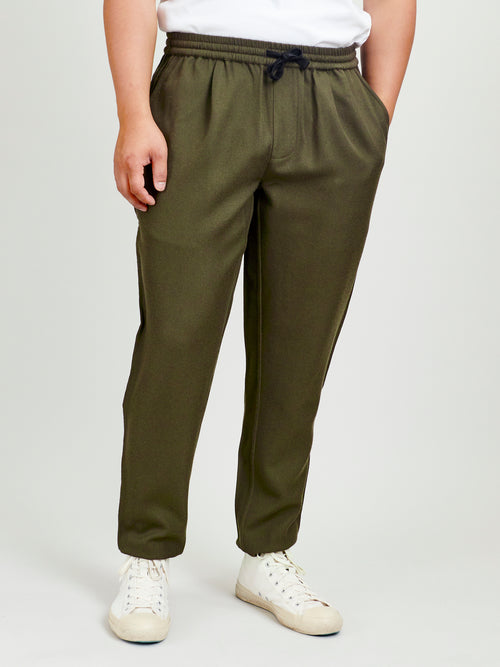 Drawstring Pant in Forest Wool Gabardine
