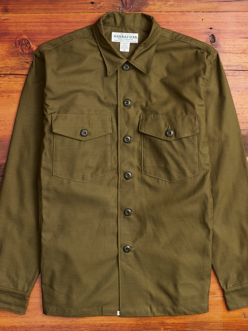 Gardener Half Overshirt in Olive Military Satin