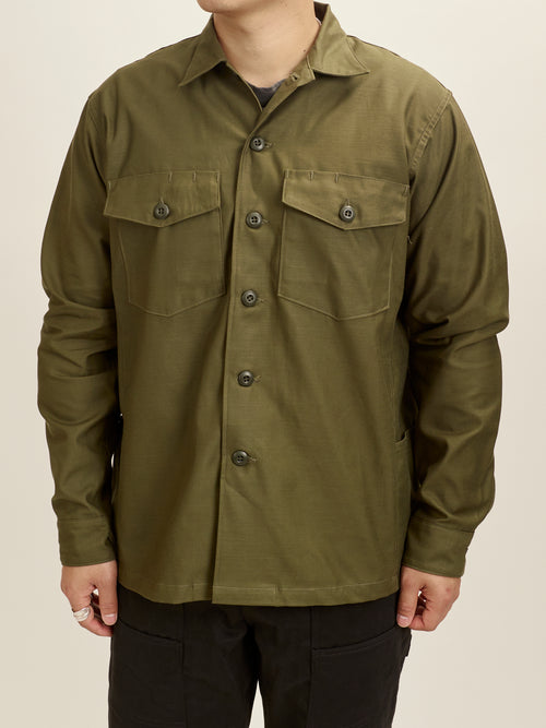 Gardener Half Overshirt in Olive Military Satin