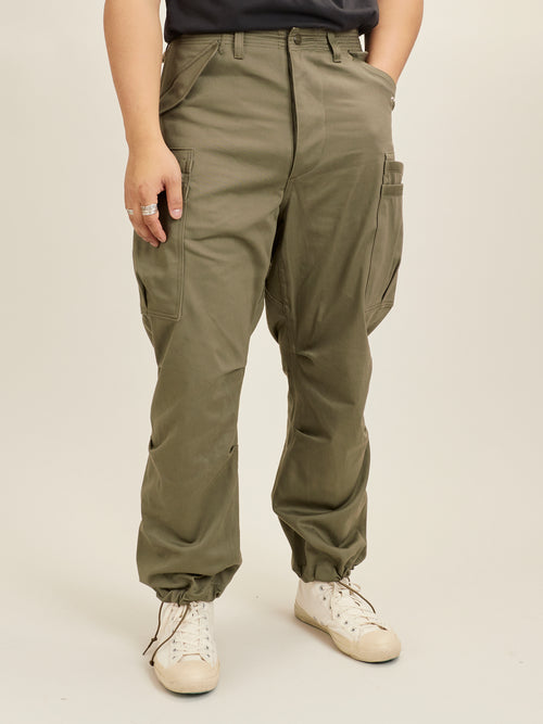 Overgrown Pants in Olive Military Satin