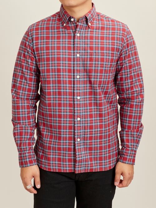 Indigo Check Button-Down Shirt in Red