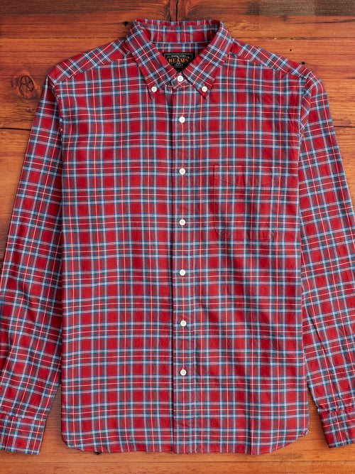 Indigo Check Button-Down Shirt in Red