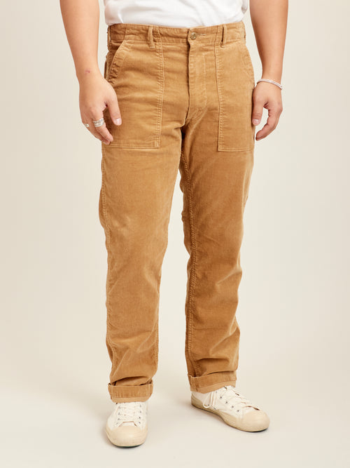 Slim Fatigue Pants in Beige Corduroy