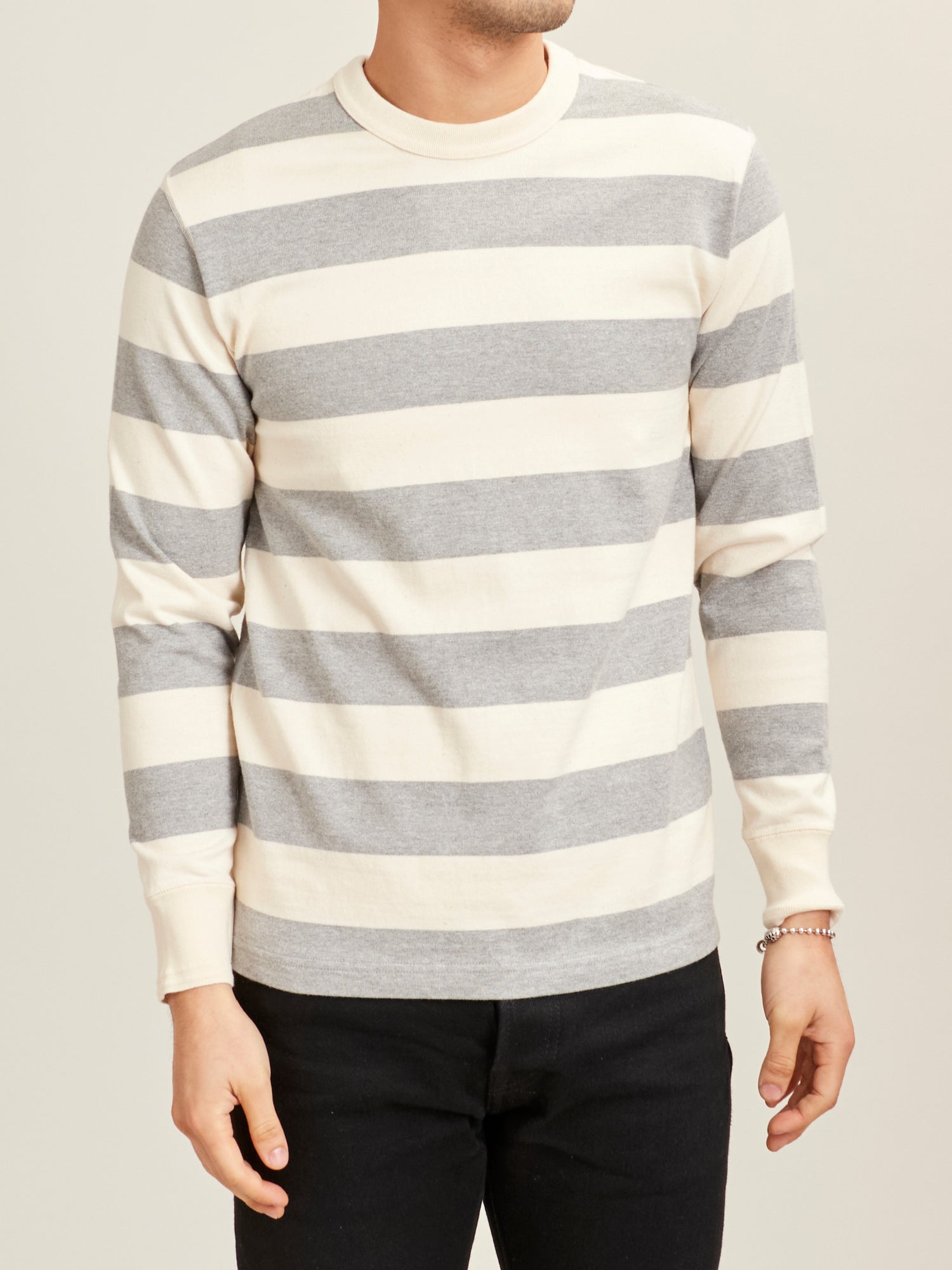 Striped Border Long Sleeve T-Shirt in Heather Grey – Blue Owl Workshop