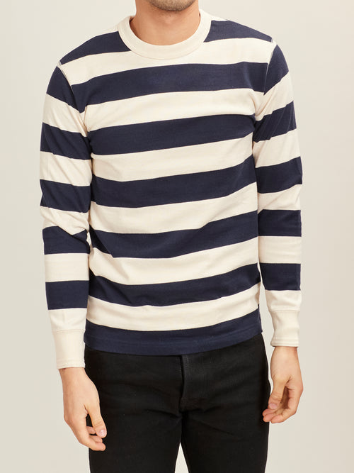 Striped Border Long Sleeve T-Shirt in Navy