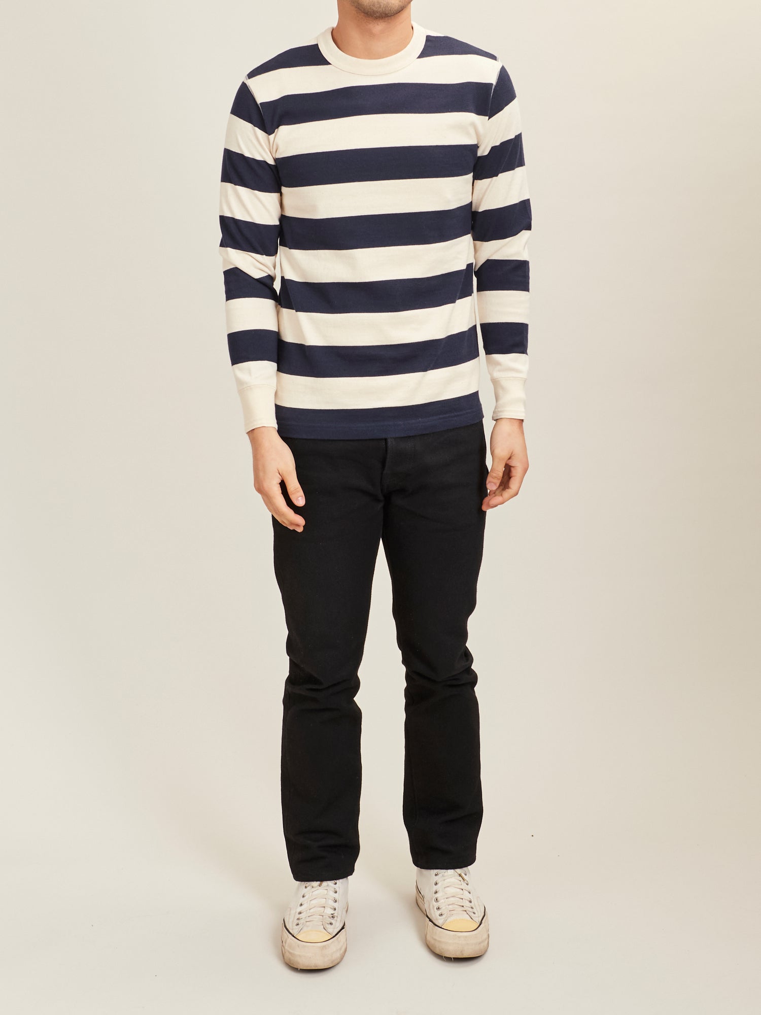 Striped Border Long Sleeve T-Shirt in Navy – Blue Owl Workshop