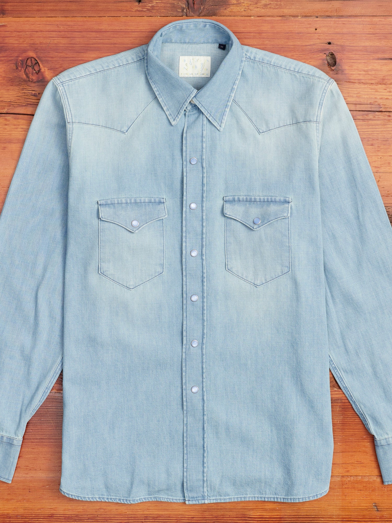 Pearl Snap Denim Shirt in Washed Indigo – Blue Owl Workshop
