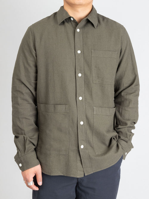 Thorsten Cotton Linen Shirt in Ivy Green