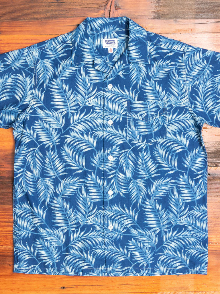 Leaf Print Hawaiian Shirt in Indigo